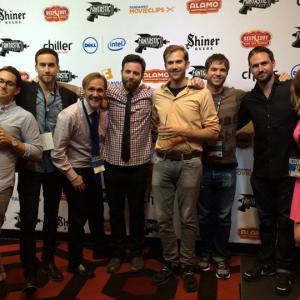 USA Premiere of SPRING at FANTASTIC FEST, with (from left to right) Ryan Orenstein, Justin Benson, Ryan Leonard, David Lawson, Aaron Moorhead, Shane Brady, Nate Bolotin, and Mette-Marie Katz