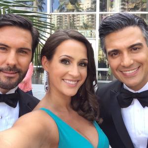 On set at Jane The Virgin with co-stars Jaime Camil and Keller Wortham