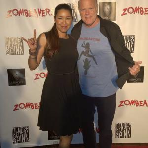 Raquel Bell and Rex Linn at the premiere of Zombeavers at The Theatre at Ace Hotel DTLA.