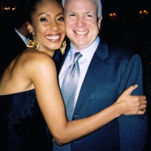 Joan mingling with the amazing, Senator John McCain at the 2004 Writers Guild Of America,east awards