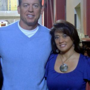 Pictured: Troy Aikman; Rosa Nichols. Troy Aikman visiting the set of THE DEEP END