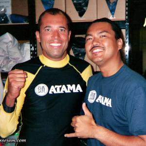 Royce Gracie and Jesse Jam Miranda modeling a catalog shoot for his fashion line 