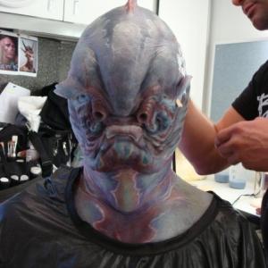 In the make up chair for Star Trek With make up artist Richard Redlefsen