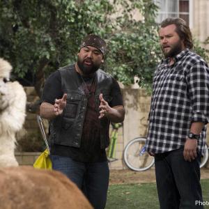 On set of Sons of TucsonEdwin H Bravo with Tyler Labine in The Golden Ticket Episode