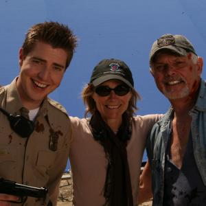 Actor Kevin M. Horton, Director Mary Lambert, and Stunt Coordinator Steve Hart on the set of 