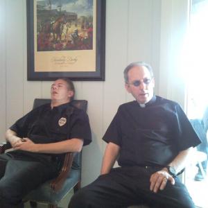 Ray Remillard on the set of American Occult as Fr. Robinson