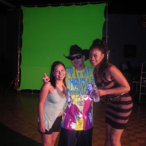 Playing in front of the green screen on the set of Do It Chingo Blings music video chronicling teen dance crazes