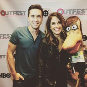 Lauren Bair, with Ryan Powers and Myrna The Monster. HBO OutFest LA.