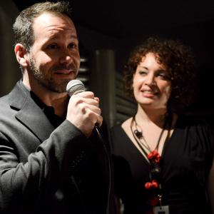 Dan Eberle and Danielle Primiceri accepting the audience award for 'Cut to Black' at the 16th Annual Brooklyn Film Festival.