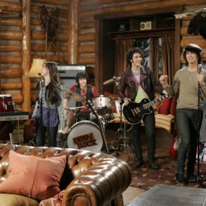 Still of Demi Lovato Anna Maria Perez de Tagle Meaghan Martin Kevin Jonas Joe Jonas and Nick Jonas in Camp Rock 2008