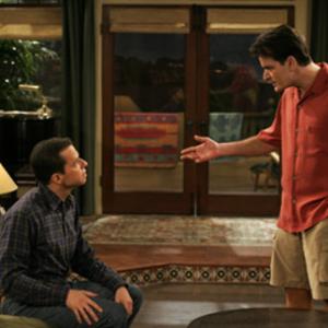 Still of Charlie Sheen and Jon Cryer in Two and a Half Men 2003