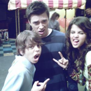 Matthew Smith, Jake T. Austin, and Selena Gomez on the set of Wizards of Waverly Place.