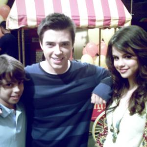 Matthew Smith, Jake T. Austin, and Selena Gomez on the set of Wizards of Waverly Place.