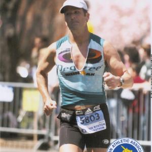 Travis Burrell on the Degree AntiperspirantIronman Team running the Boston Marathon here