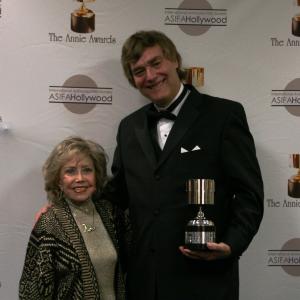 June Foray congratulates Bill Turner winner of the June Foray award