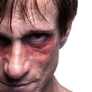 Bill Oberst Jr as the demon who torments Robert Loggia in the feature film APOSTLE PETER AND THE LAST SUPPER