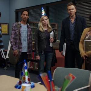 Still of Joel McHale Yvette Nicole Brown Gillian Jacobs Danny Pudi and Donald Glover in Community 2009