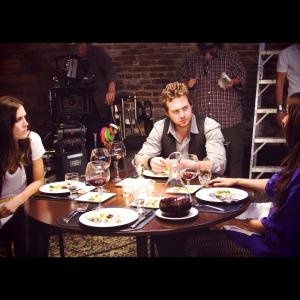 Lauren Glazier on set Man and Woman with AJ Buckley and Carly Pope