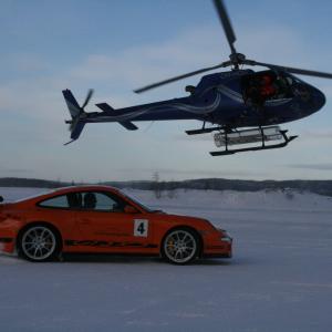 Shooting Porsche in Finland on an ice skid pan