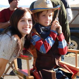 sarah thompson and kai caster on set of babysitter wanted