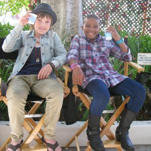 kai caster and donis leonard jr on the set of house of lies