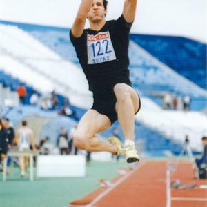 George Tounas at the long jump final of a championship 2001