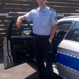 George Tounas as police officer on set of TV crime series Stuttgart Homicide 2013