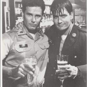 David M ONeill and Charlie Sheen in Kamloops Canada on the set of Cadence
