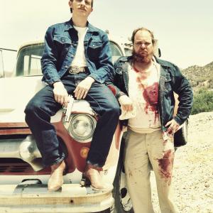 Michael Villar playing the role of Lenny in Carnage Park with actor James Landry Hbert playing the role of Scorpion Joe