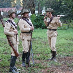 Traverse Le Goff Aidan Lithgow and Benedict Wall on the set of Breaker Morant  The Retrial