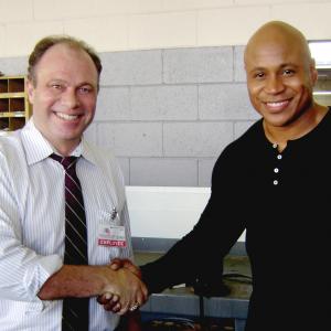 Actors James Rekart and James Todd Smith LL Cool J on set of NCIS Los Angeles Greed