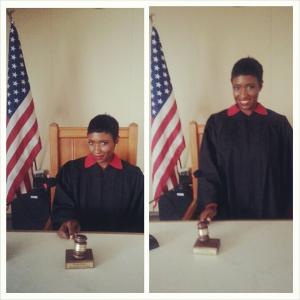 Me in character on set of Where Hearts Lie playing the HONORABLE JUDGE ELIZABETH STONE!