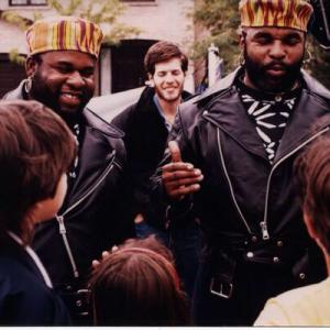Canadian stuntman Christopher D Amos father of Michael A Amos pictured on set of the T and T series with Mr T