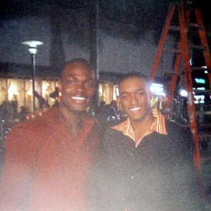 Behind the scenes image of actor Lee Thompson Young and photo stunt doubleStandIn Kourtney Brown on Set of South Beach