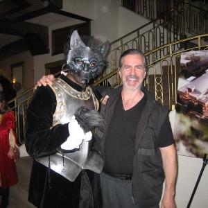 Talon dressed as Maugrim from Chronicles of Narnia production with stage and film stunt fighting master Dan Speaker