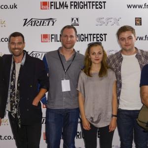 The Sleeping Room world premiere at Film4 Frightfest 2014. L-R Christoper Adamson, Joseph Beattie, John Shackleton, Leila Mimmack, Chris Waller, Gareth I Davies