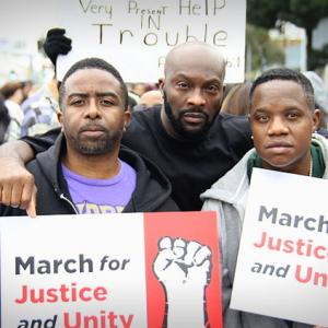 Ro Brooks with Jon Jon and Steve of RB Group Troop Marching for Justice at the Black Lives Matter March