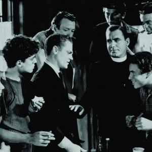 Still of James Cagney Pat OBrien Gabriel Dell Leo Gorcey Huntz Hall Billy Halop Bobby Jordan and Bernard Punsly in Angels with Dirty Faces 1938