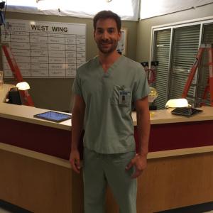 Chris Muto as Nurse Michael on set of Greys Anatomy