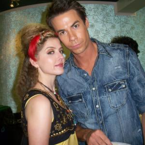 Jen Lilley and Jerry Trainor goofing off back stage of iCarly