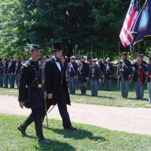 President Abraham Lincoln reviewing the United States Colored Troops in a scene from 