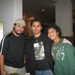 Actors Abel Becerra and Jeremy Becerra of August Evening pose with Cinematographer Jimmy Martinez at A Dallas, Tx Screen.