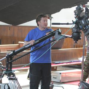 Filming the Reverend in Wales. Setting up the jib shot over Stuarts body