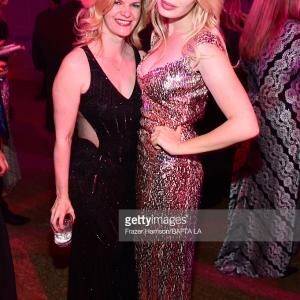 Actors Denise Nicholson L and Chloe Farnworth attend the 2015 Jaguar Land Rover British Academy Britannia Awards presented by American Airlines after party at The Beverly Hilton Hotel on October 30 2015 in Beverly Hills California