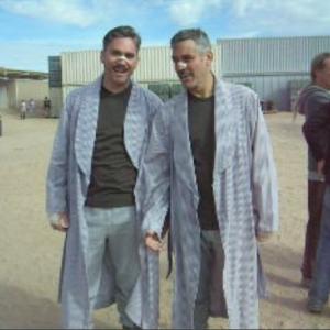 Girard Swan and George Clooney on the set of The Men Who Stare At Goats October 2009
