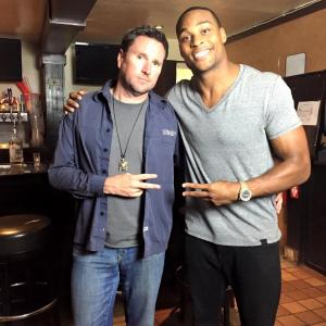 Michael Coulombe and Aundre Dean on the set of 