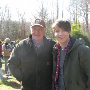 Brantley with Robert Loggia on the set of An Evergreen Christmas.