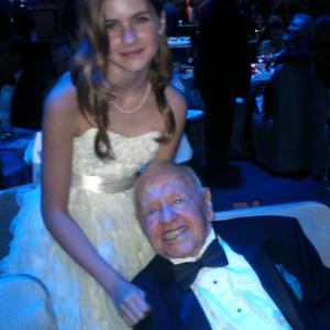 Taylor Ann Thompson with Mickey Rooney one child star to another at the 65th Annual Primetime Emmy Awards held at Nokia Theatre LA Live on September 22 2013 in Los Angeles California