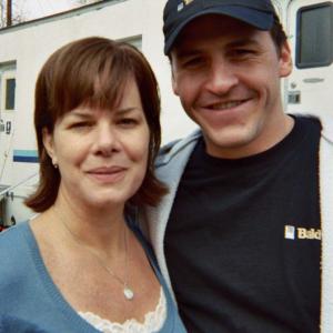 Brian Bogulski with Marcia Gay Harden on the set of 