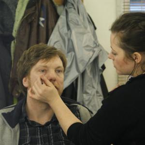 Applying makeup to Andy Tiernan (Freight, 300) March 2009